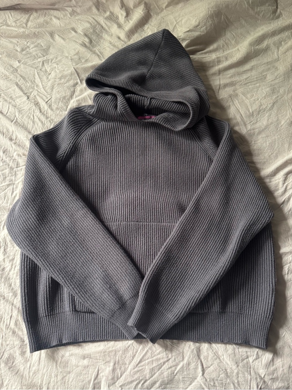 Edikted Gray Ribbed Knit Hoodie
